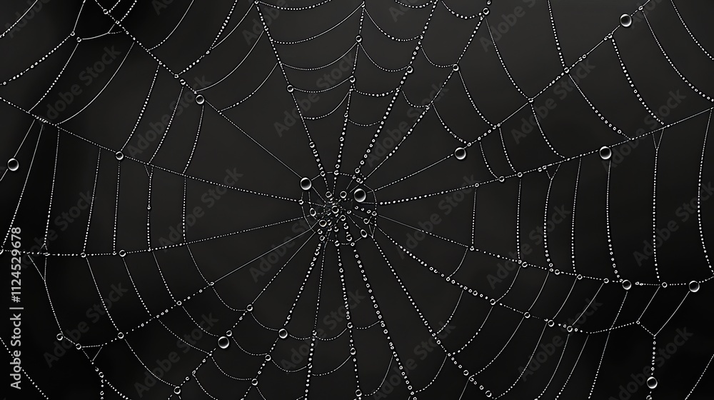 Obraz premium A spider web covered in water droplets.