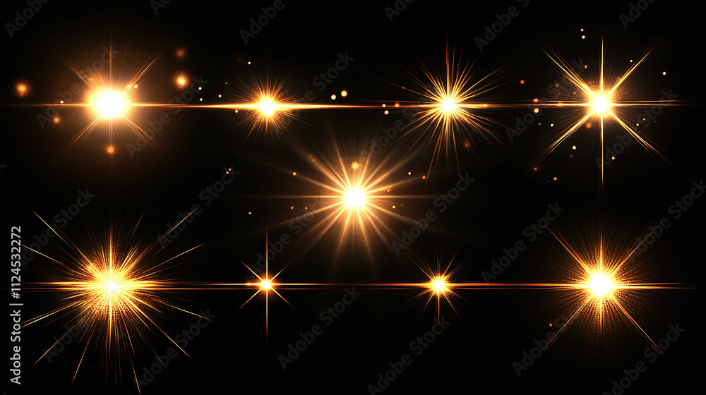 Naklejka premium Set of Lens flare effects for overlay designs or screen blending mode. 