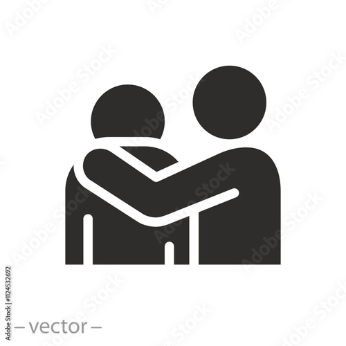 mental personality problem, empathy and compassion icon, hug friendship, flat vector illustration