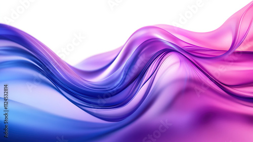 A beautiful abstract fluid shape with blue and purple wavy lines intertwined on a white background, showing a futuristic and modern style, minimalist design with light reflection effect.