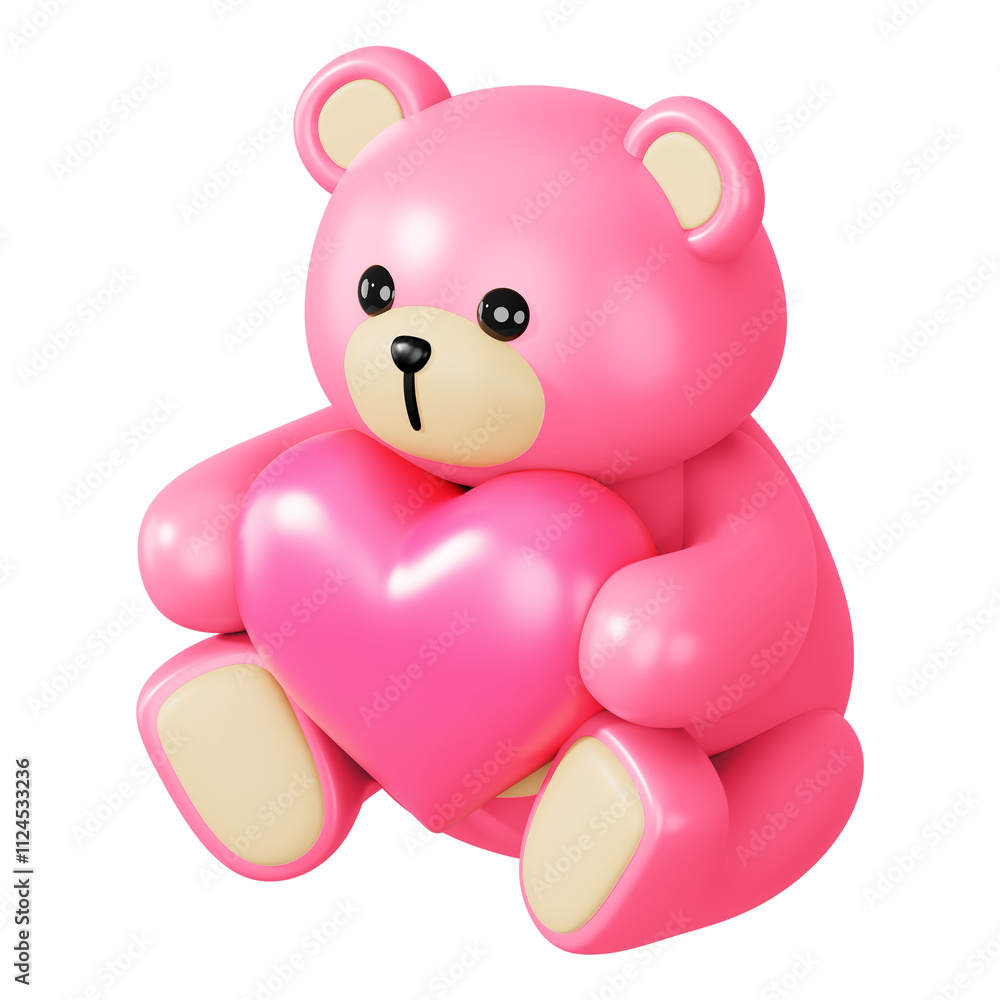 Pink teddy bear png holding heart, 3D illustration on transparent background Pink teddy bear png holding heart, 3D illustration on transparent background