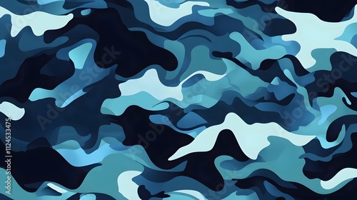 Abstract wavy pattern in shades of blue, resembling water or camouflage design.