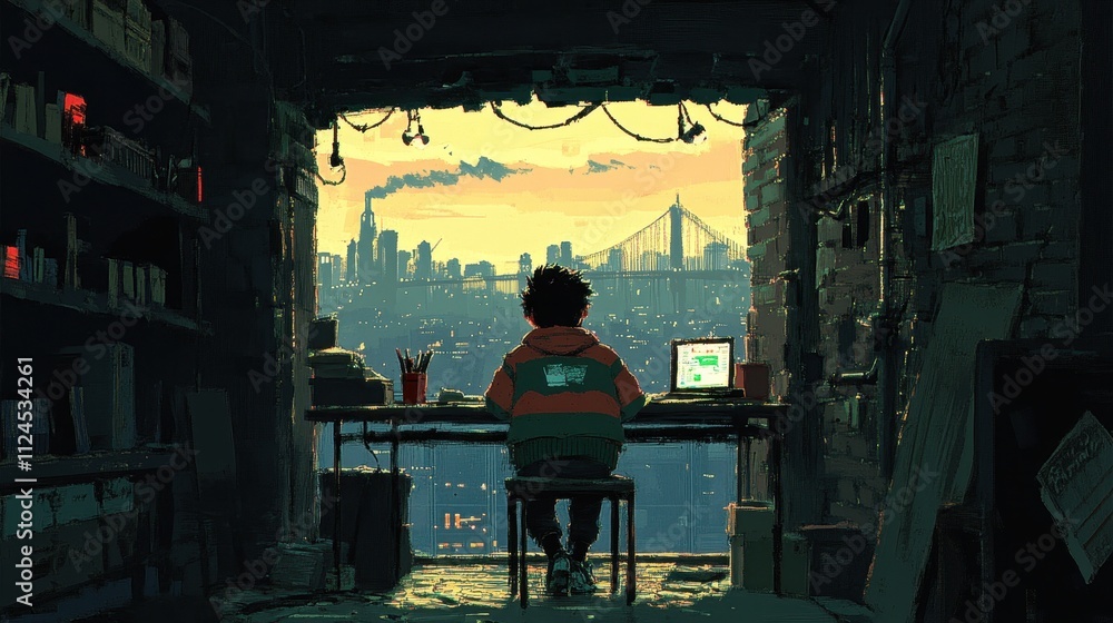 Contemplative City View from a Cozy Workshop Space Contemplative City View from a Cozy Workshop Space