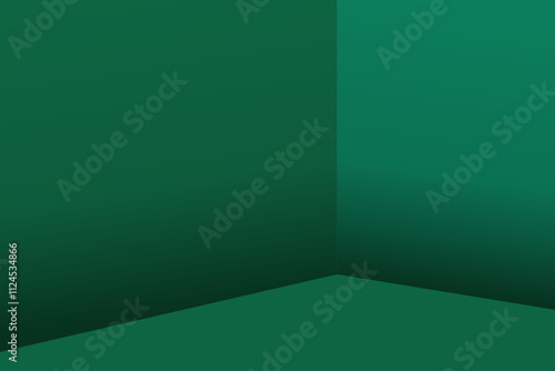 3d green room corner background, Empty interior wall and floor studio, Abstract minimal background showroom for display product, vector illustration