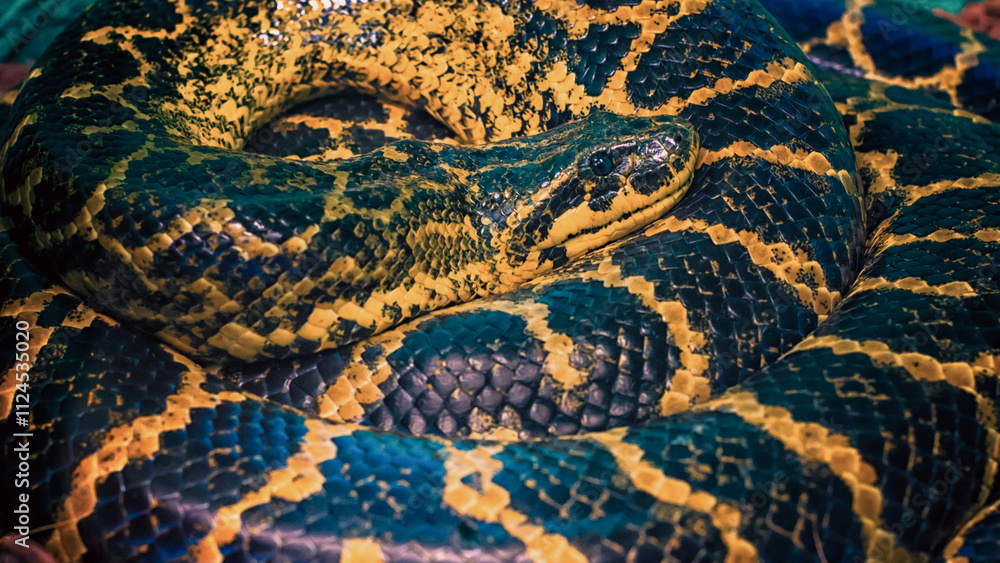 Paraguayan South or Yellow Anaconda is ringed by a ring Paraguayan South or Yellow Anaconda is ringed by a ring