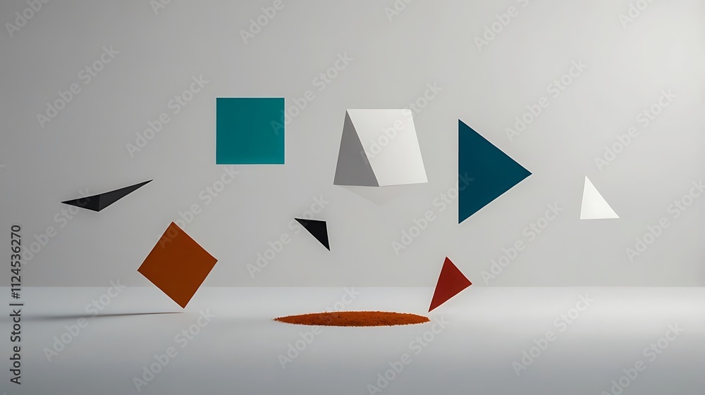 Abstract Geometric Shapes Floating Above Surface Abstract Geometric Shapes Floating Above Surface