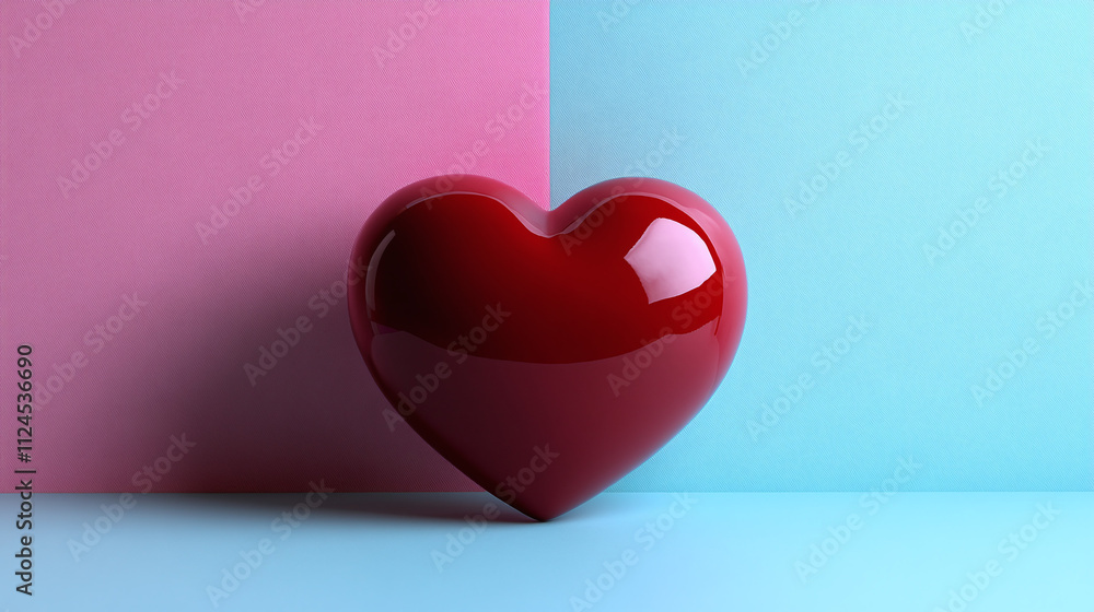 Valentine concept red heart isolated on pink and blue background. Valentine concept red heart isolated on pink and blue background.