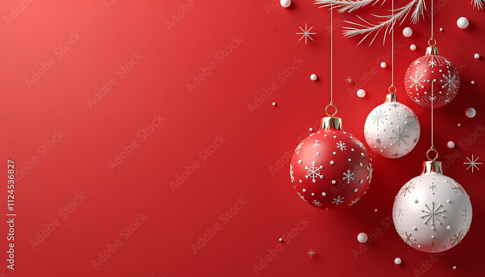 Elegant Christmas Ornaments on Red Background Elegant Christmas Ornaments on Red Background