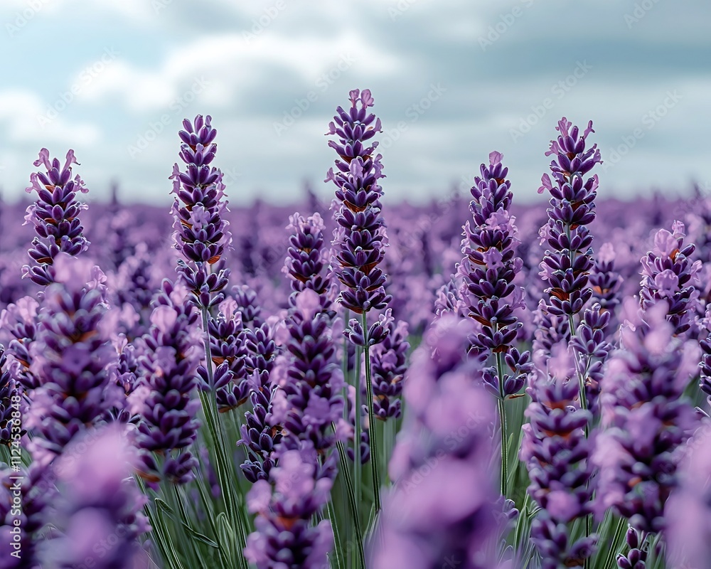 Obraz premium Serene Rolling Lavender Field Under Bright Blue Sky with Horizon