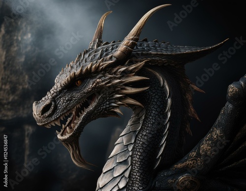 Medieval Dragon in a Dark Context - Fantasy and Mythology