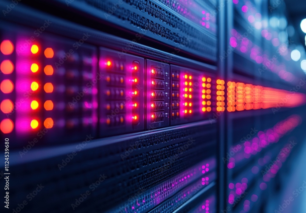 high-tech server racks glowing LED lights network cables ethernet switch data center cyberspace digital technology high-tech server racks glowing LED lights network cables ethernet switch data center cyberspace digital technology