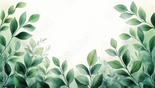 botanical watercolor illustration with lush green leaves and floral elements vintage invitation card design frame