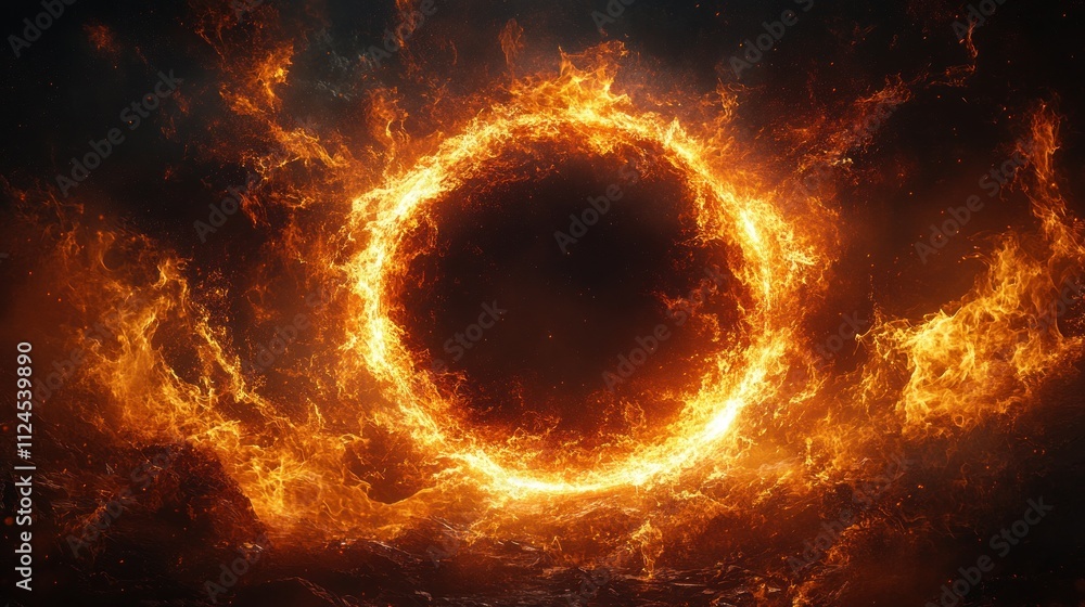 Fiery Circular Portal with Swirling Flames Abstract Art Fiery Circular Portal with Swirling Flames Abstract Art