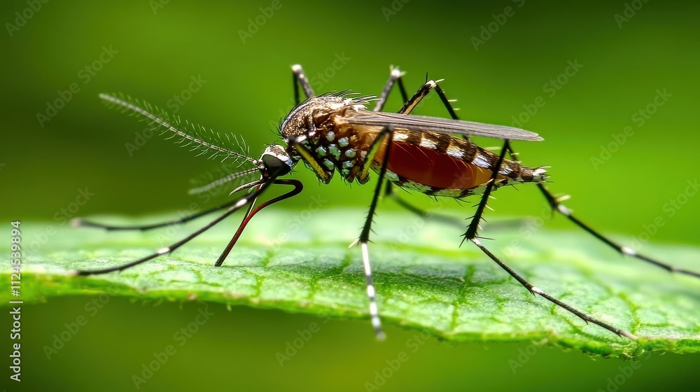 Close-up of a Mosquito Perched on a Leaf, Capturing the Intricate Details and Natural Beauty of This Common Insect in Its Habitat Close-up of a Mosquito Perched on a Leaf, Capturing the Intricate Details and Natural Beauty of This Common Insect in Its Habitat