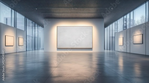 Minimalist Art Gallery Interior with Spacious Design and Empty Canvas