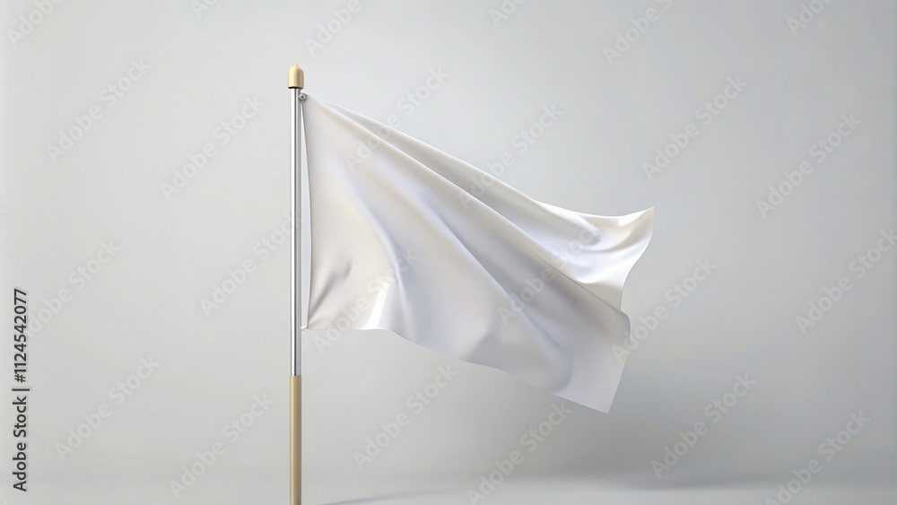 3D Rendering of a White Flag Waving on a Post Against a Minimalist White Background, Ideal for Symbolizing Peace, Surrender, or Freedom Concepts in Various Designs 3D Rendering of a White Flag Waving on a Post Against a Minimalist White Background, Ideal for Symbolizing Peace, Surrender, or Freedom Concepts in Various Designs