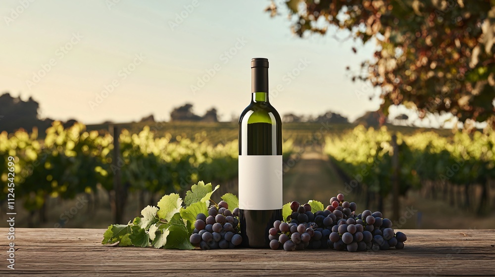 Fototapeta premium Stunning Deep Green Glass Wine Bottle with Blank Label in Elegant Display for Wine Lovers and Connoisseurs