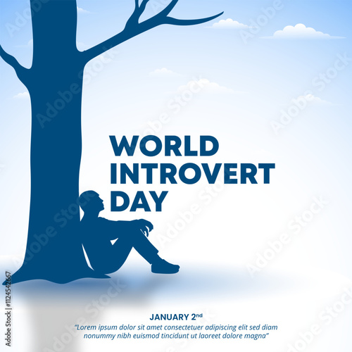 World Introvert Day background with a silhouette of a man sitting alone below a tree
