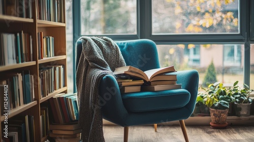 Cozy Reading Nook: Books, Chair, and Window View