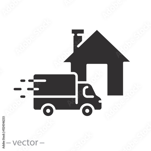 commerce service truck, order express, fast delivery home icon, quick move, flat vector illustration