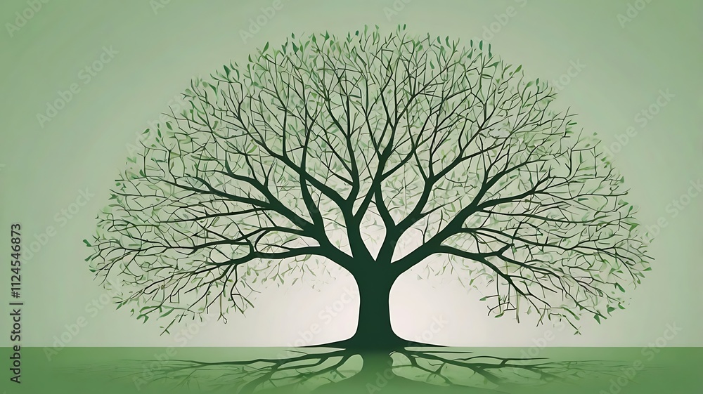 Serene Green Tree Silhouette Reflecting Tranquility Serene Green Tree Silhouette Reflecting Tranquility