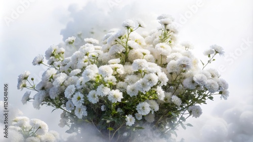 Double Exposure White Flower Bush Photography, Surreal Floral Image, White Background, Botanical Art, Nature Photography, Blooming Flowers, Elegant White Flowers