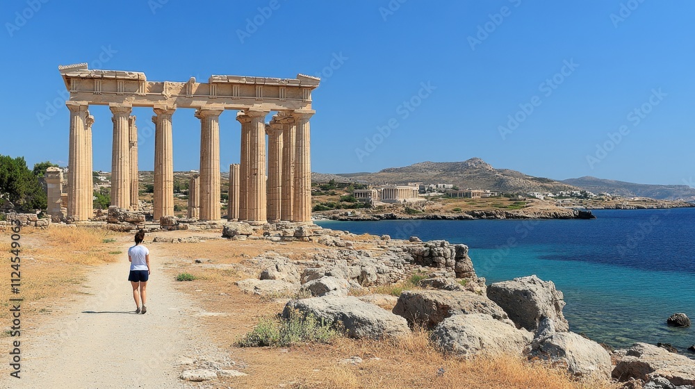 Majestic Ancient Greek Ruins Overlooking the Sparkling Mediterranean Sea Majestic Ancient Greek Ruins Overlooking the Sparkling Mediterranean Sea