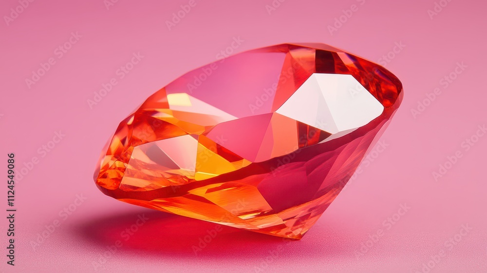 A vibrant, faceted red gemstone rests against a soft pink background, showcasing its brilliance and intricate reflections. A vibrant, faceted red gemstone rests against a soft pink background, showcasing its brilliance and intricate reflections.