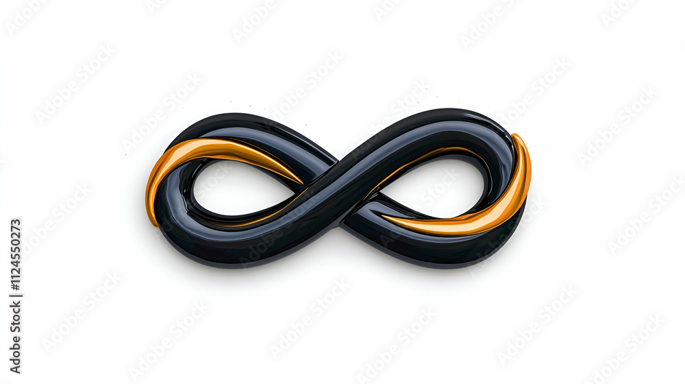 Naklejka premium A sleek, modern infinity symbol in black with a gold accent, representing eternity and limitless possibilities.