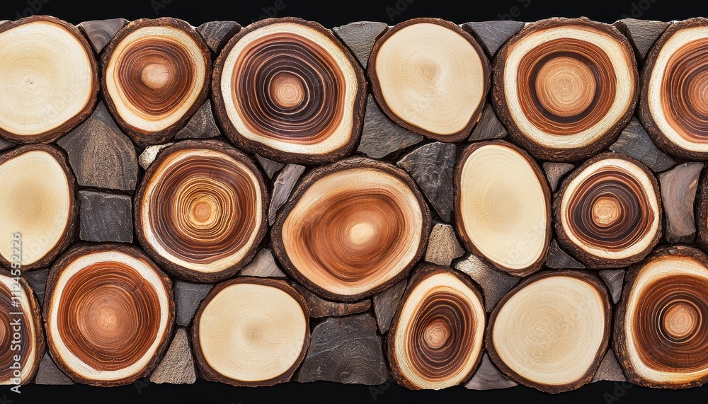 Horizontal arrangement of tree slices highlighting concentric rings and organic textures ideal for natural or craft designs Horizontal arrangement of tree slices highlighting concentric rings and organic textures ideal for natural or craft designs