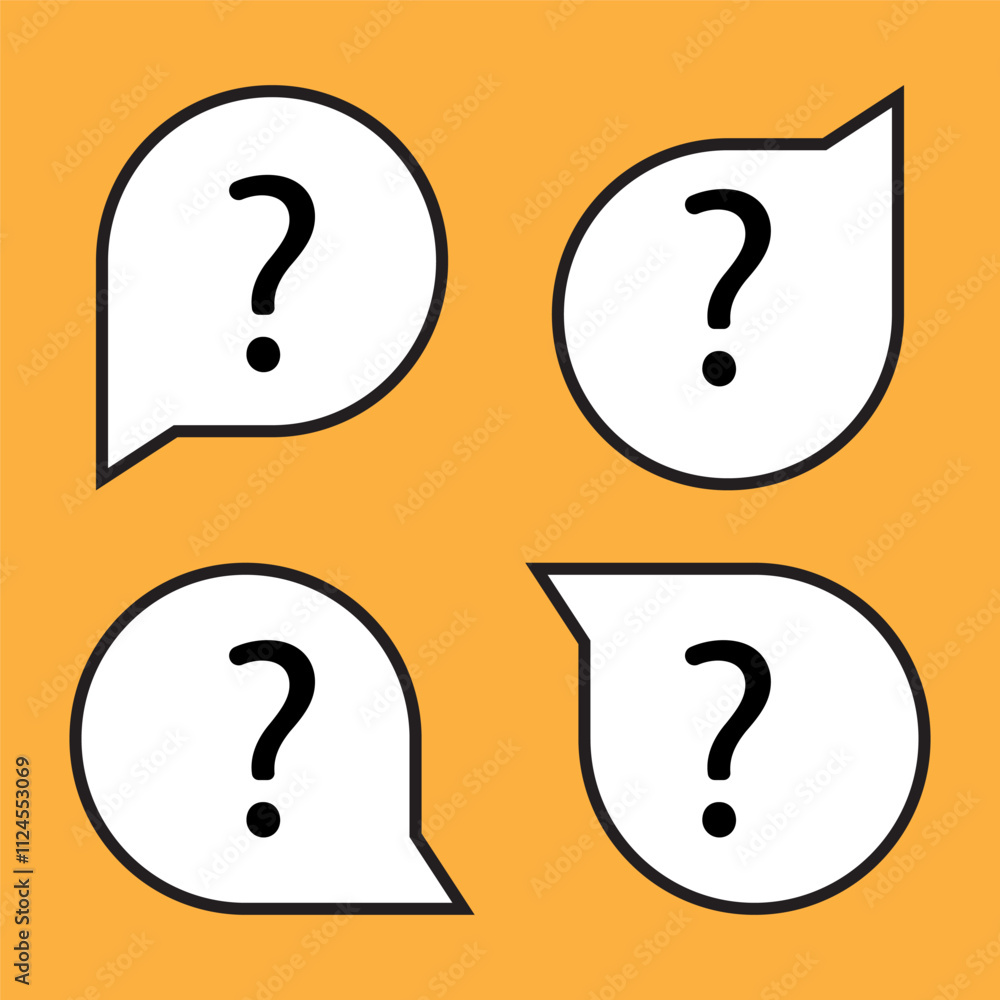 Question mark bubbles. Speech bubble icons. Problem solving concept. Yellow vector background. Question mark bubbles. Speech bubble icons. Problem solving concept. Yellow vector background.