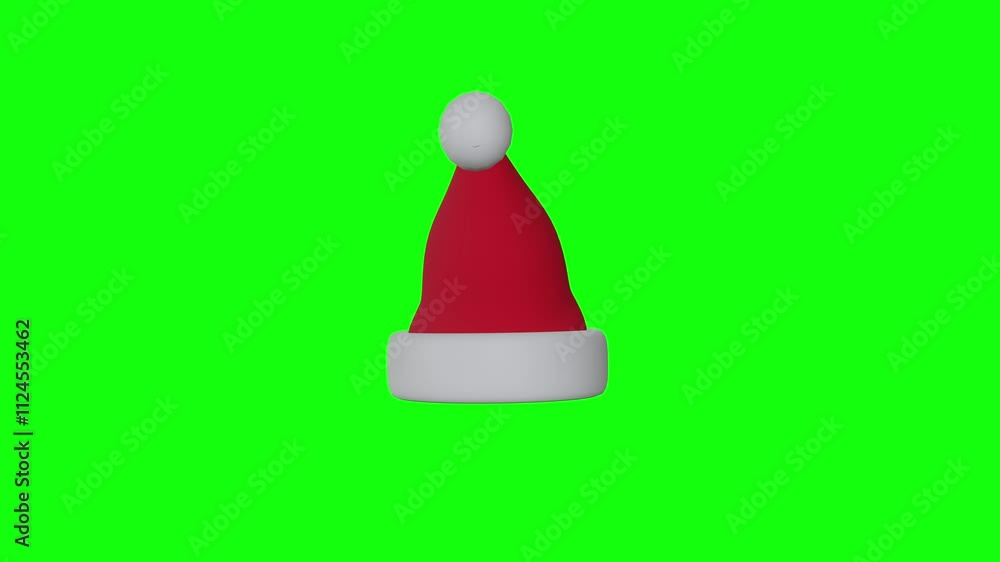 3D Christmas Cap Animation in Red Color with White Trim, 360-Degree Rotation, Green Screen Background, Festive Holiday Theme, Seamless Loop 3D Christmas Cap Animation in Red Color with White Trim, 360-Degree Rotation, Green Screen Background, Festive Holiday Theme, Seamless Loop