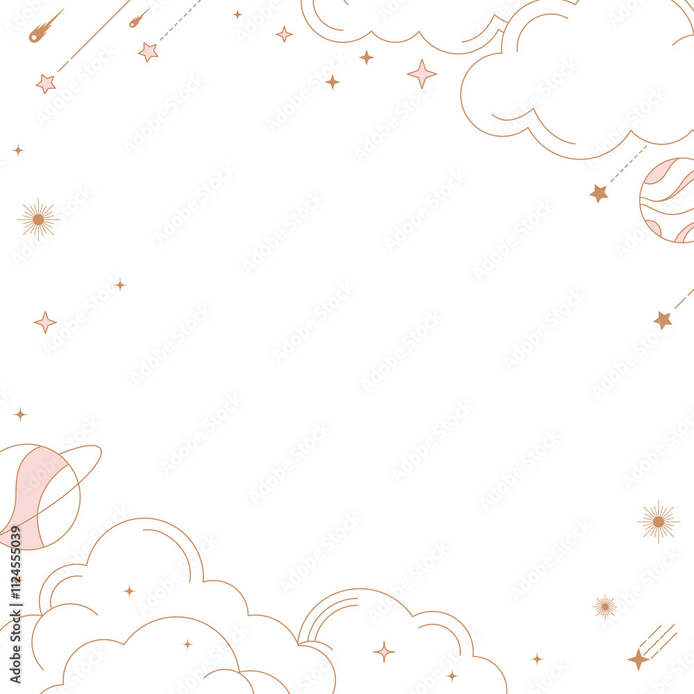Pastel celestial png frame, simple sky element for planner, transparent background