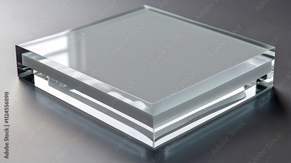 A Clear Glass Square Block with White Interior Layer A Clear Glass Square Block with White Interior Layer