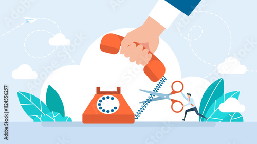 Broken connection on the phone. No signal. Problems with router, network or communication tower. No or weak, error of connection with telecommunication antenna, wifi router. Vector illustration