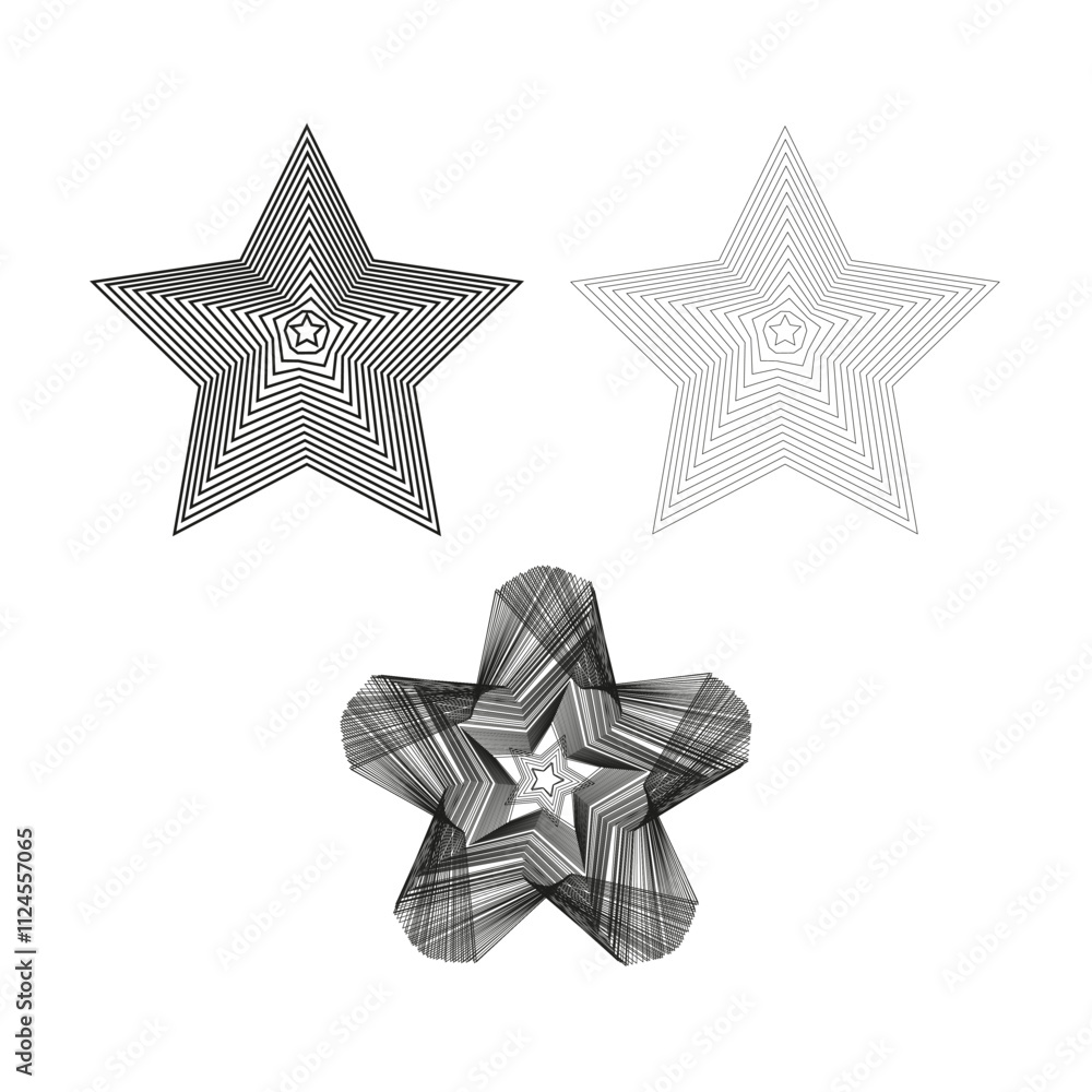 Obraz premium Geometric star vector. Layered star lines. Abstract star shape. Outlined star design.