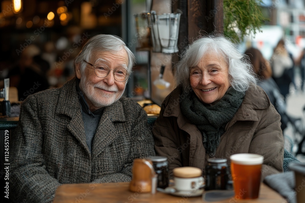 Elderly Friends Enjoying Fun Moment Together in Cozy Café Taking Selfie Elderly Friends Enjoying Fun Moment Together in Cozy Café Taking Selfie