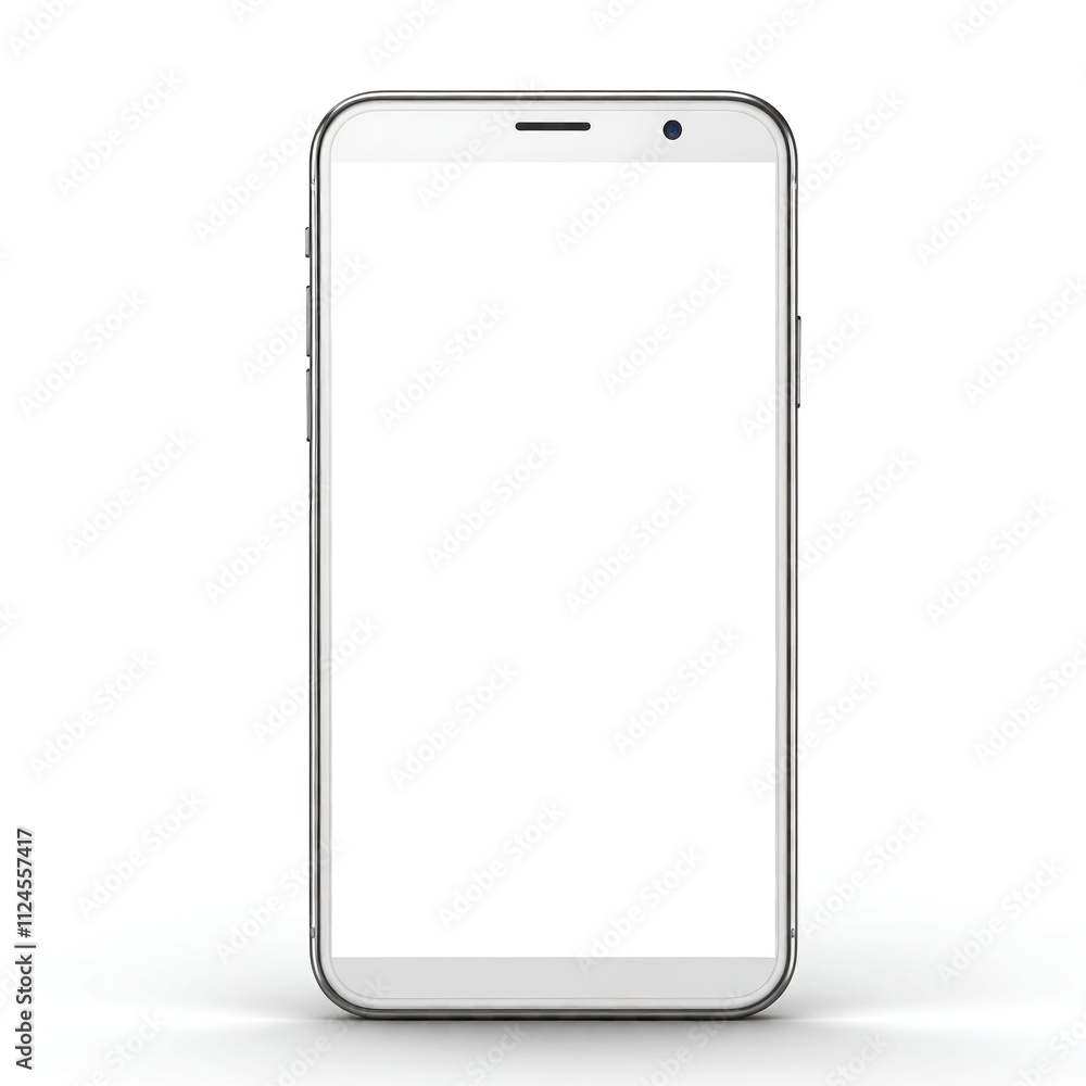 Modern Smartphone with Blank Screen on Minimal White Background Modern Smartphone with Blank Screen on Minimal White Background