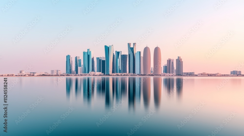 West Bay Doha Skyline Reflection at Dawn West Bay Doha Skyline Reflection at Dawn