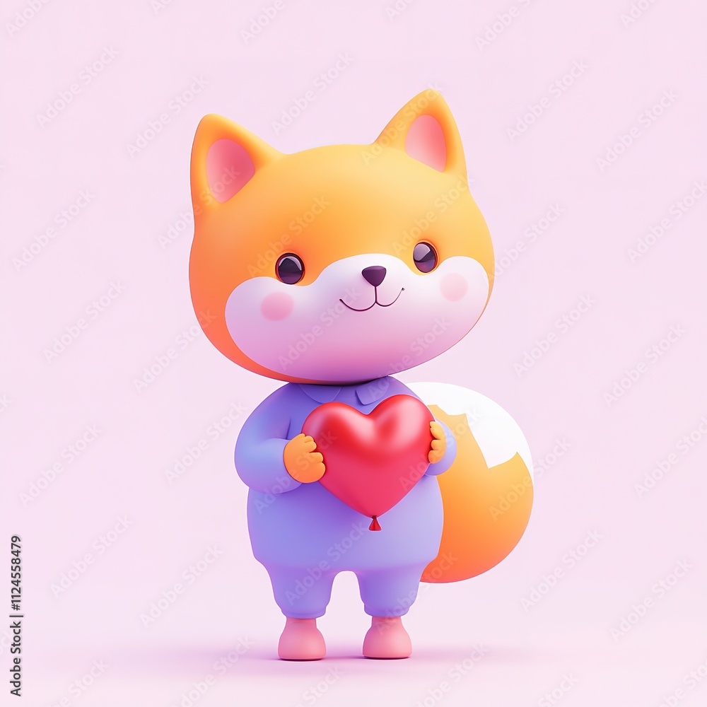 3d rendering of cartoon fox holding heart-shaped balloon warm studio lighting playful and cheerful style 3d rendering of cartoon fox holding heart-shaped balloon warm studio lighting playful and cheerful style