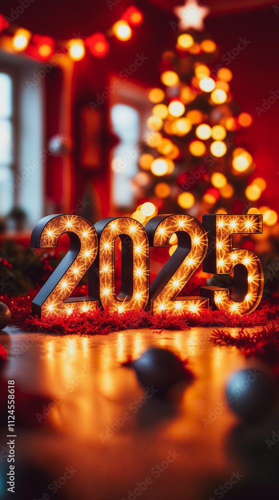 illuminated 2025 numerals with festive background illuminated 2025 numerals with festive background