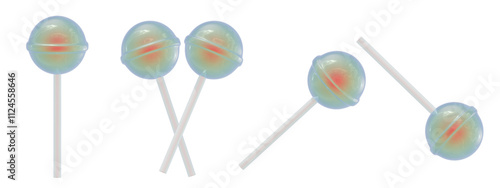 a collection of 3d cute space silver candies or lollipops on an isolated background, fun-loving lollipop design elements