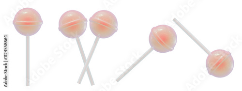 a collection of 3d cute aurora red candies or lollipops on an isolated background, fun-loving lollipop design elements