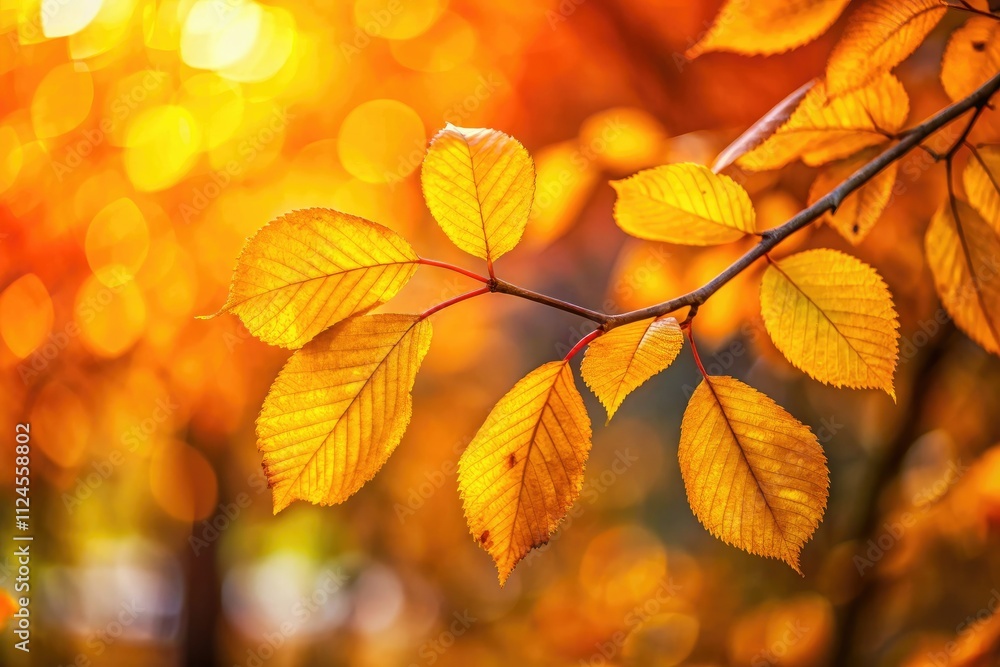 Obraz premium Autumn Leaves Bokeh Photography, Yellow Leaf Tree Branch, Fall Foliage Background, Nature Macro Shot, Soft Focus, Blurred Background