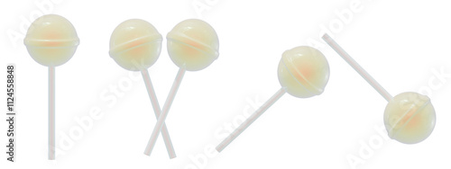 a collection of 3d cute aurora yellow candies or lollipops on an isolated background, fun-loving lollipop design elements