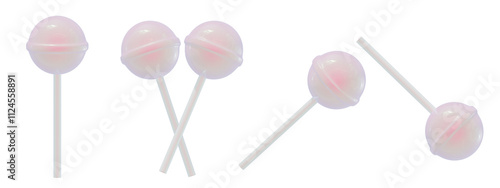 a collection of 3d cute aurora pink candies or lollipops on an isolated background, fun-loving lollipop design elements