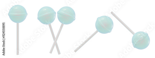 a collection of 3d cute aurora laght blue candies or lollipops on an isolated background, fun-loving lollipop design elements