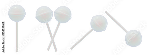 a collection of 3d cute white candies or lollipops on an isolated background, fun-loving lollipop design elements