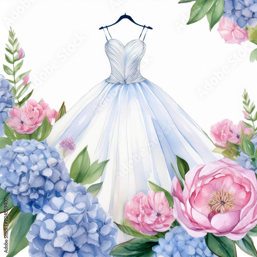 This romantic watercolor illustration is ideal for stunning wedding invitations and elegant branding