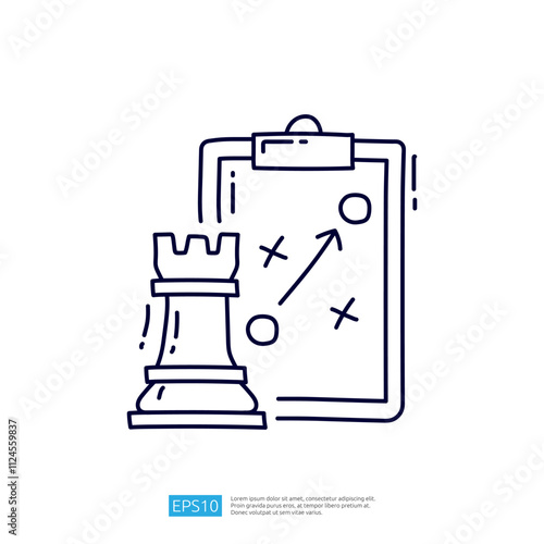 The image features a chess rook beside a clipboard with strategic markings, symbolizing planning and tactics in a game or competitive scenario.